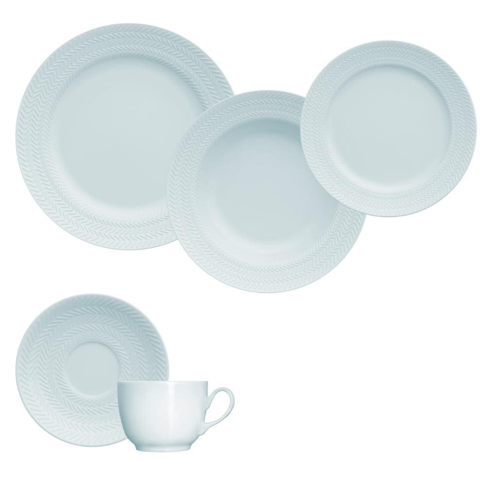 Jogo de Jantar Chá 30 Peças Chevron Azul Germer Porcelanas