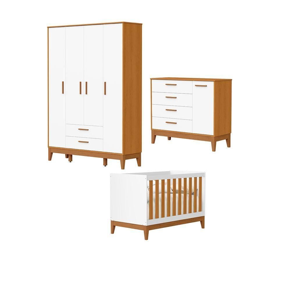 Jogo De Quarto Para Bebe Completo 4 Portas Flip Branco Com Savana