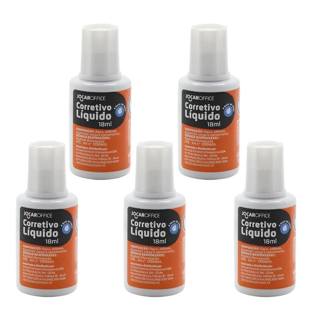 Kit 5 Corretivos Escolares Branquinhos 18Ml A Base D`Agua