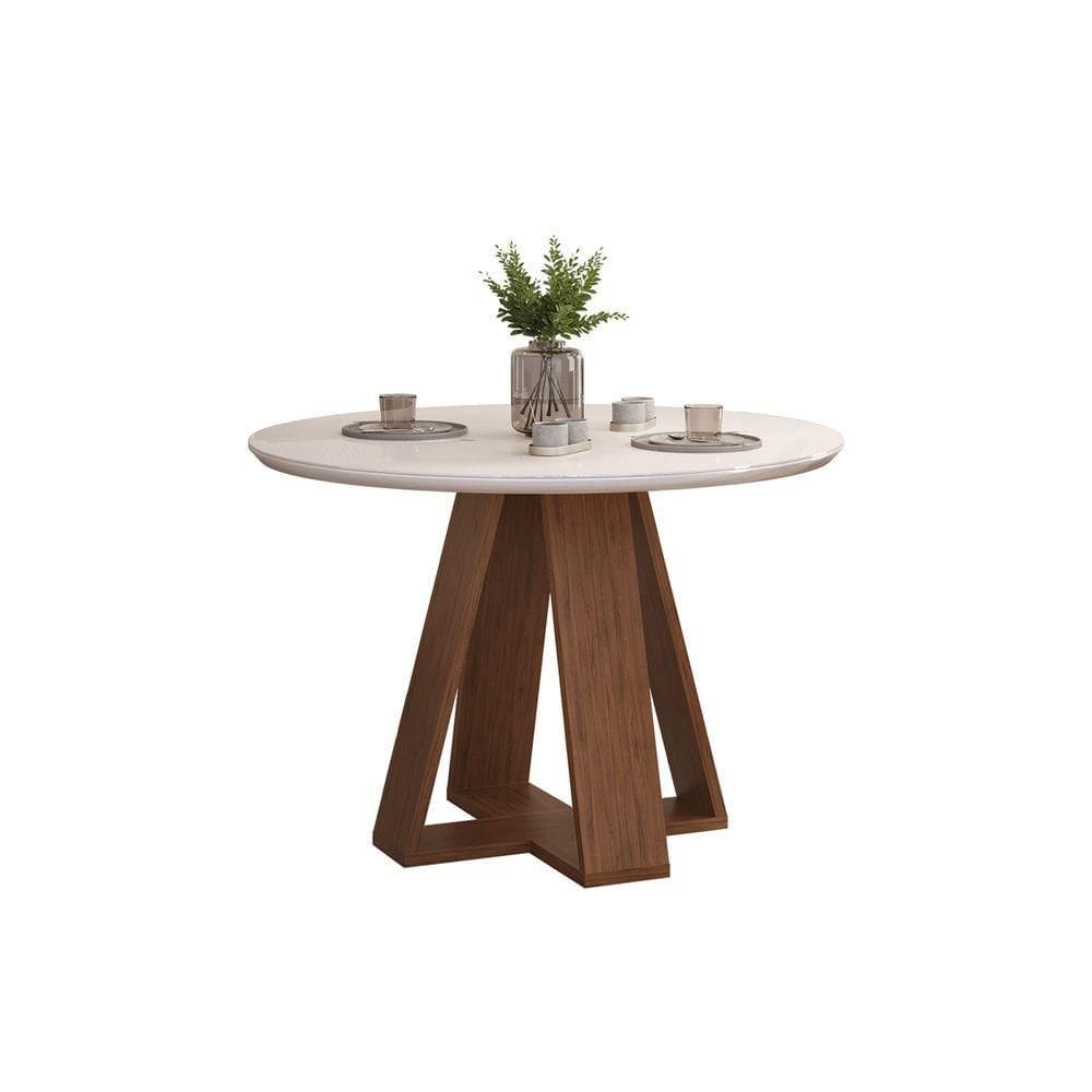 Mesa De Jantar Kiara Tampo Chanfrado Redondo Freijó Com Tampo Off White