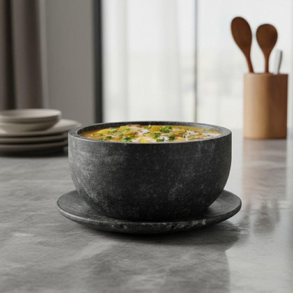 Kit 10 Cumbucas Bowl Pedra Sabão Com Prato 350 Ml