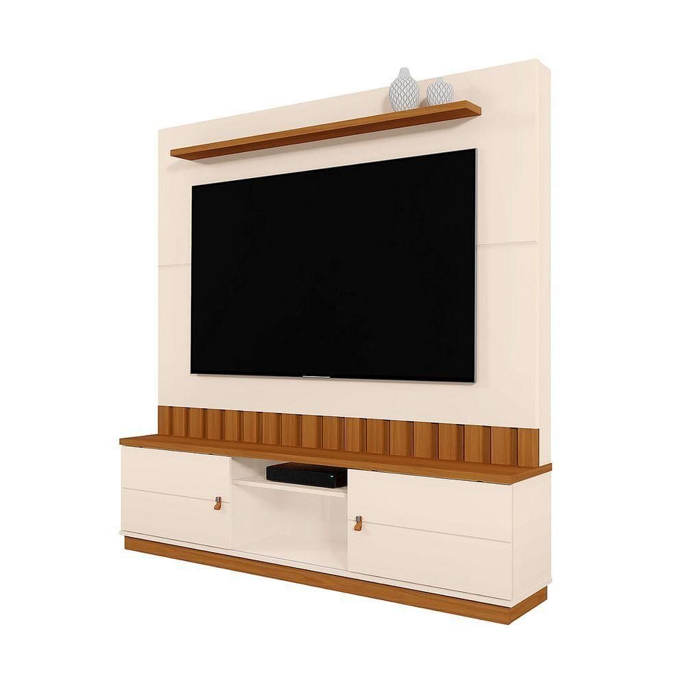 Home Rack Painel Sala Para Tv De 70 Polegadas Florianopolis Off White Com Amendoa
