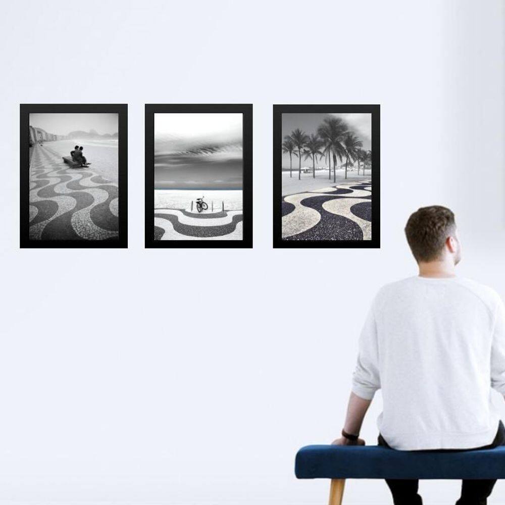 Kit 3 Quadros Fotos Copacabana - Rio Janeiro 45X34Cm - Vidro