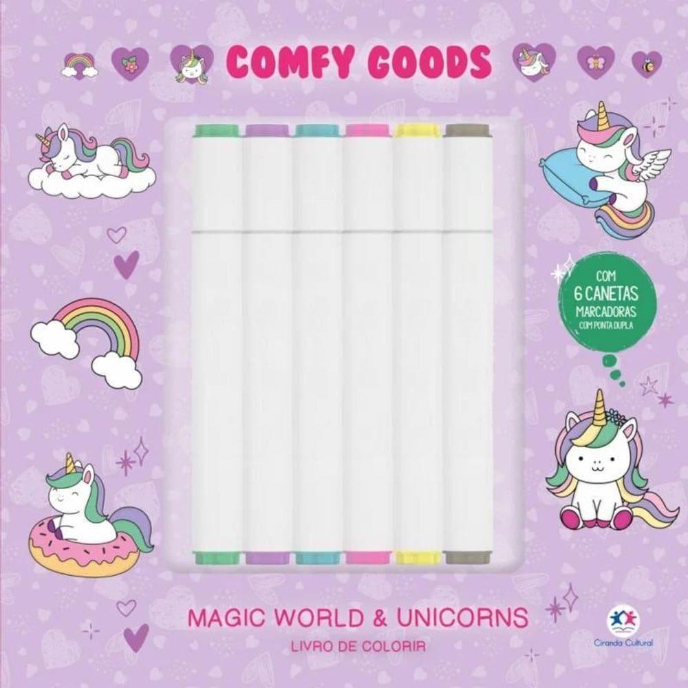 Livro De Colorir Magic World And Unicorns - Com 6 Canetinhas