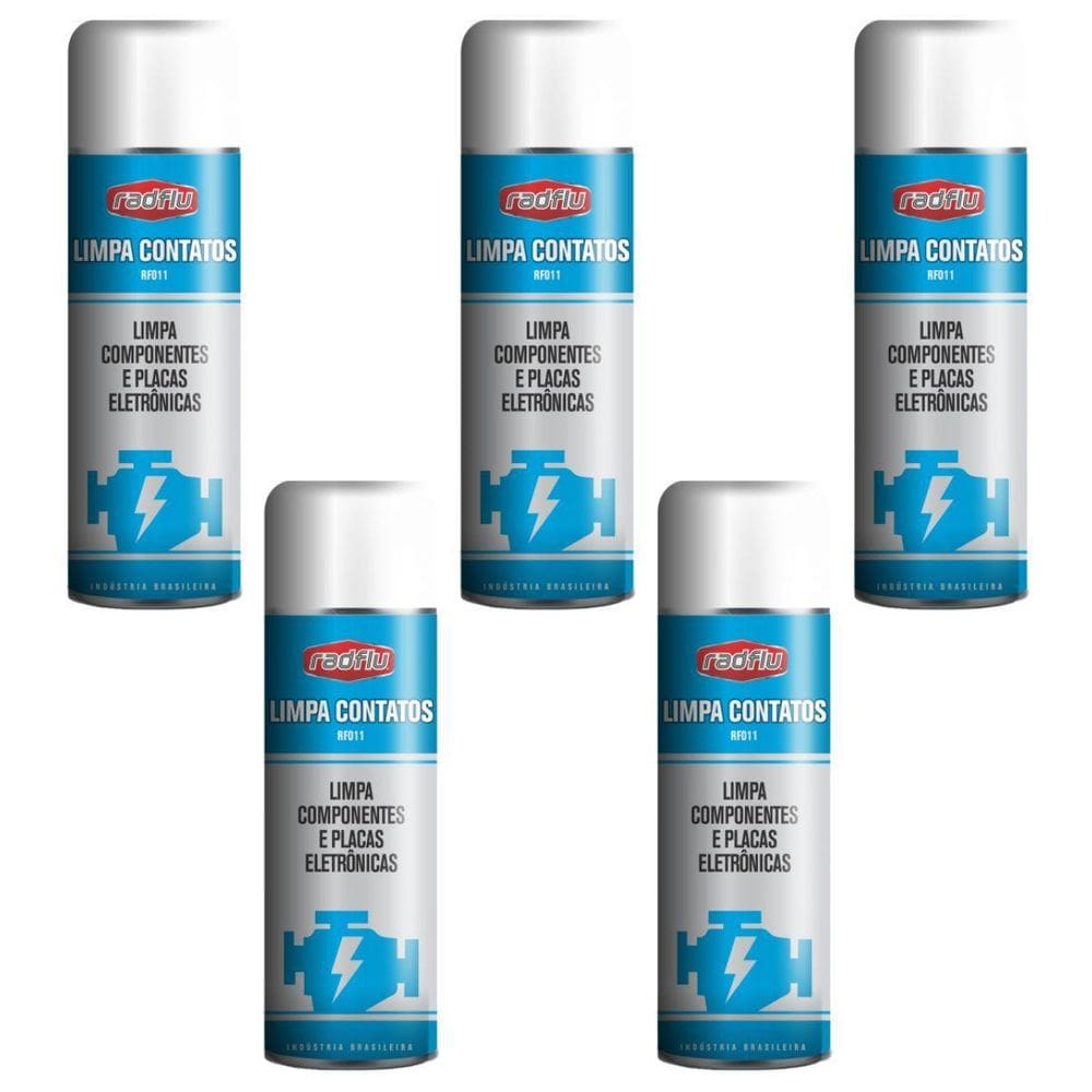 Kit 5 Limpa Contato Elétrico Conectores Pc Radflu 300Ml