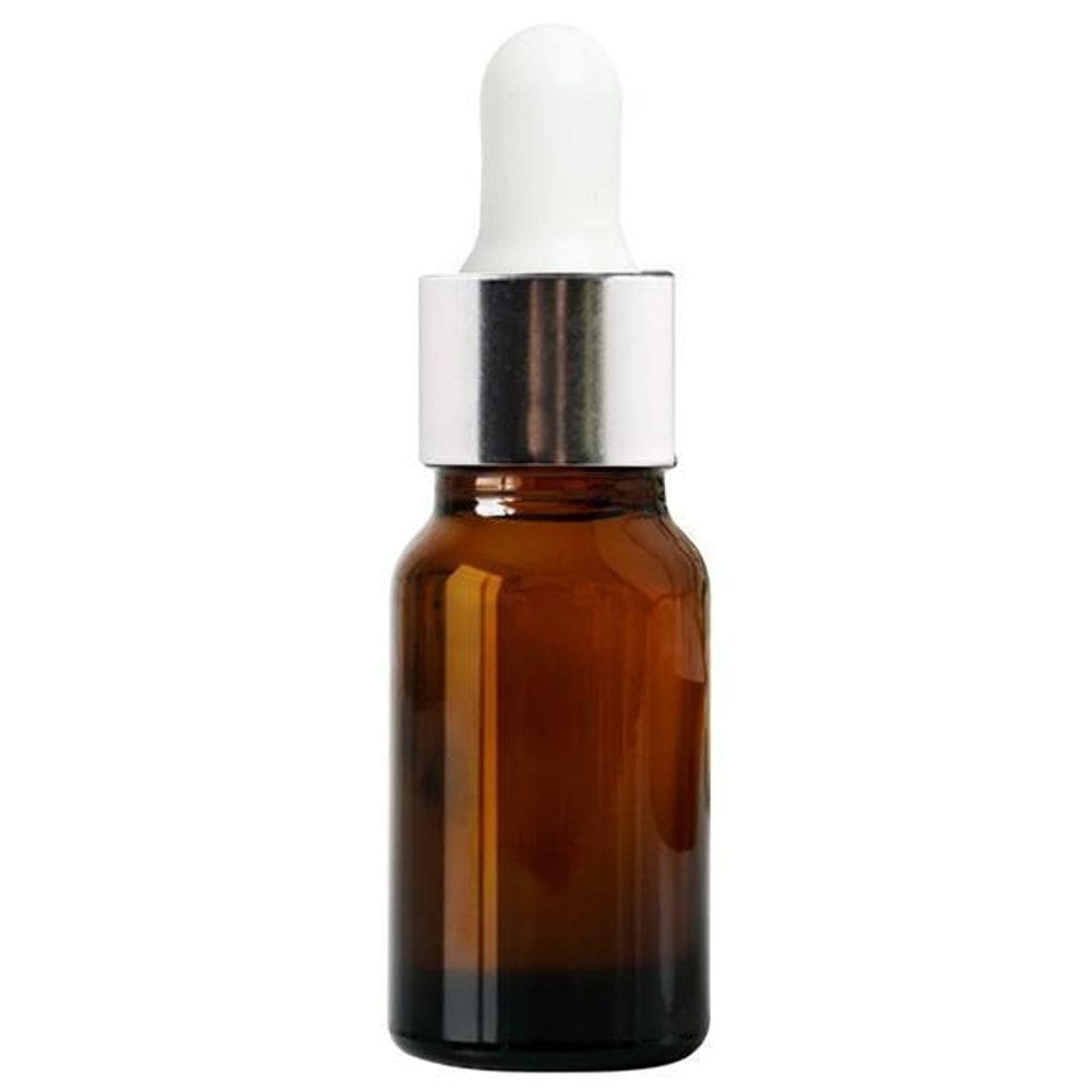 Kit 5 Frasco Conta Gotas Ambar 30Ml Tampa Prata Bulbo Branco