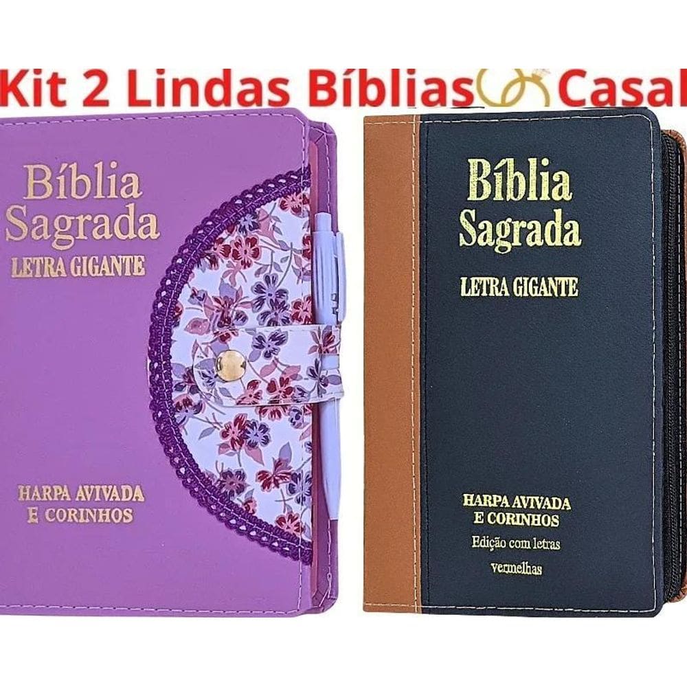 2X Kit 2 Bíblias Sagrada Do Casal Com Harpa E Corinhos