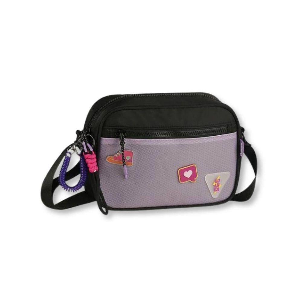 Bolsa Transversal Luluca Com Pins Divertidos Feminina Preto