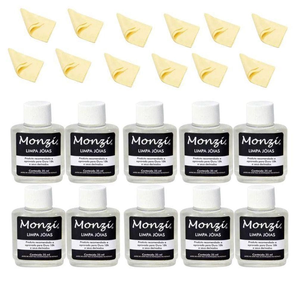 Kit 10 Limpa Jóias Ouro Monzi 35Ml+10 Flanela Mágica