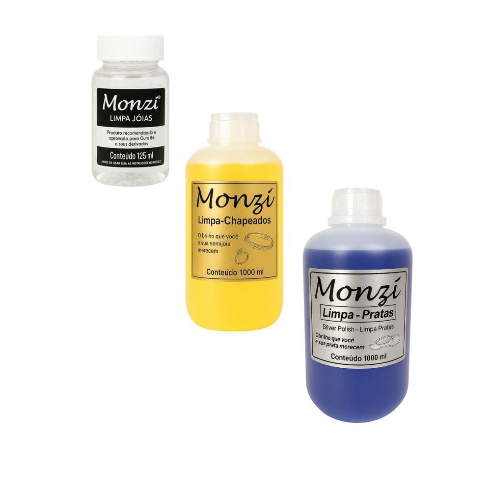 Kit 2 Limpa Prata 925 Monzi Chapeado 1 Litro + Limpa Jóias