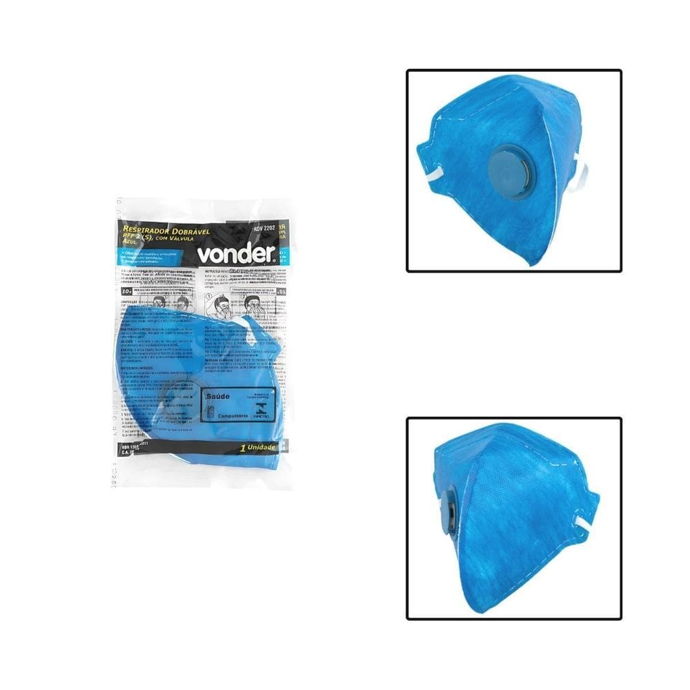 Máscara Respiratória Dobrável Azul Com Válvula Pff2 Rdv 2202