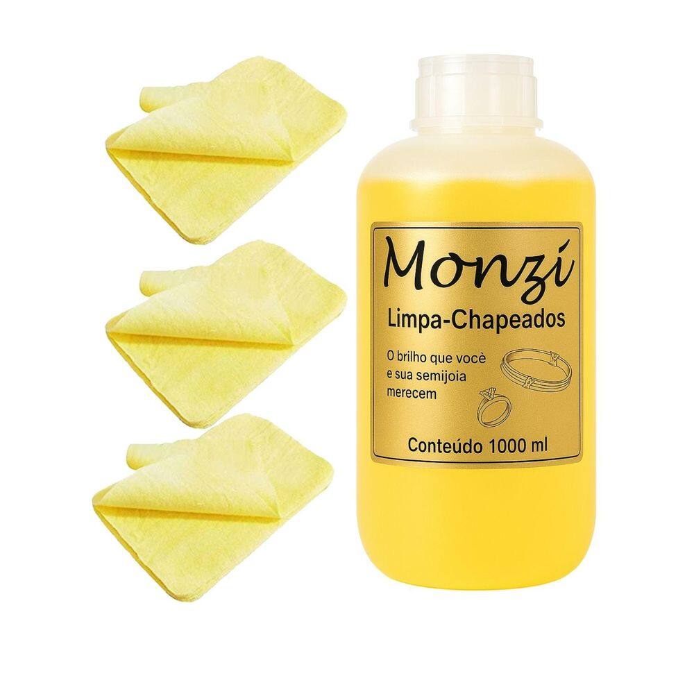 Kit 1 Limpa Chapeados Monzi 1000Ml Grande + 3 Flanela Pano