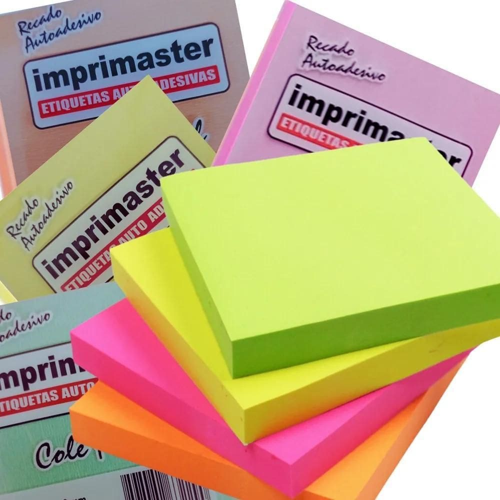2X Kit 10 Blocos Recados 76X76Mm Cole Facil Colorido 1000 No