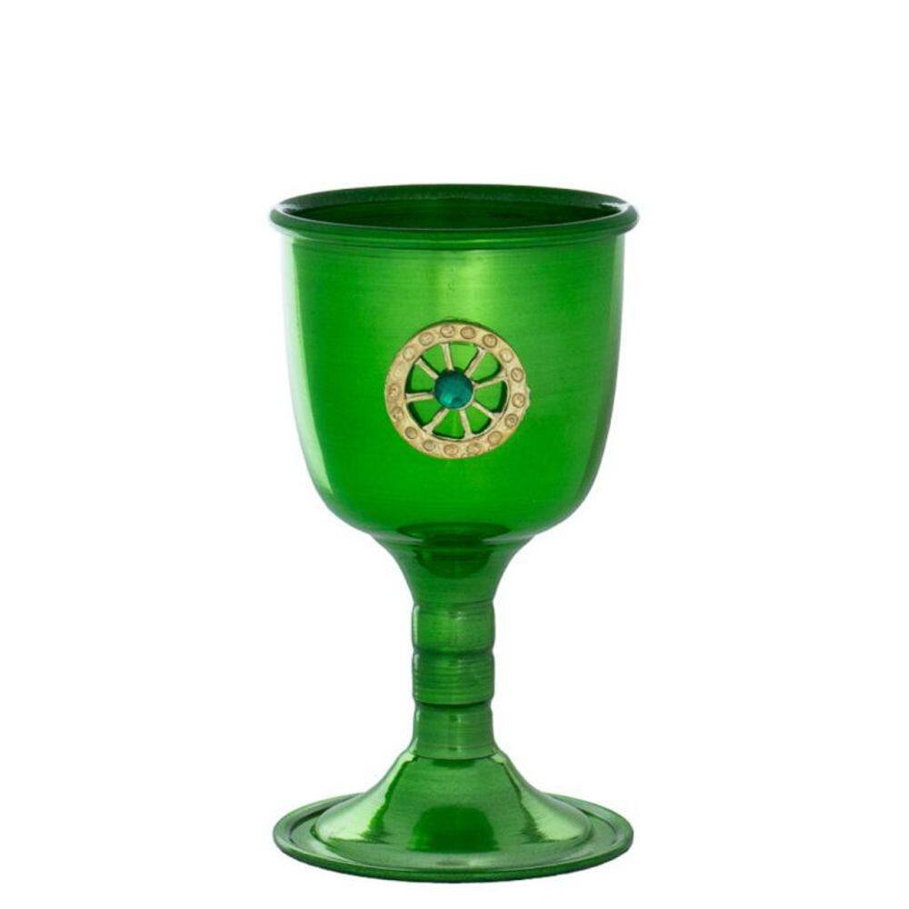 Cálice Ritual Roda Cigana Esmeralda Em Alumínio 14 Cm 200 Ml