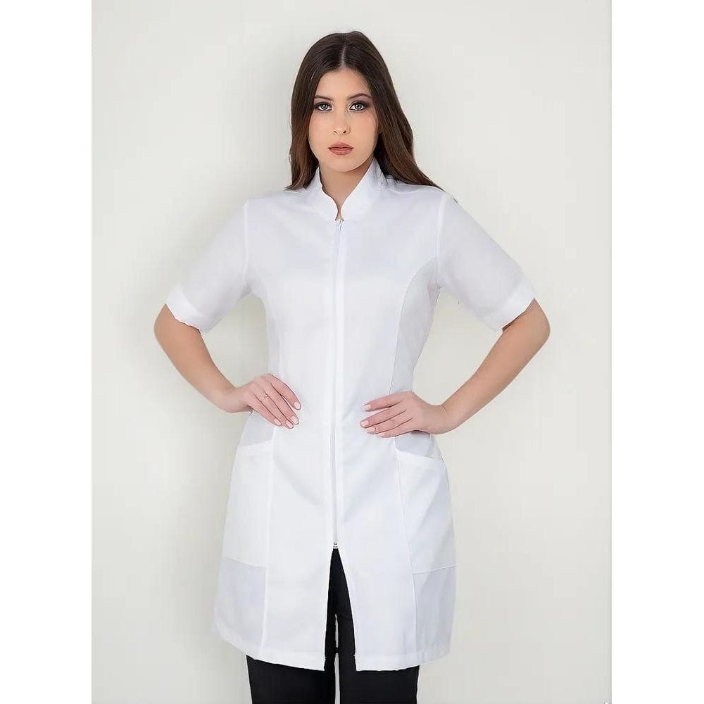 2X Jaleco Feminino Acinturado Oxford Manga Curta Gola Padre