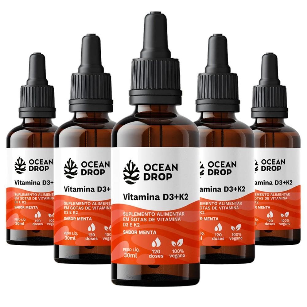 Kit 5 Vitamina D3 + K2 Em Gotas Ocean Drop 30Ml Sabor Menta