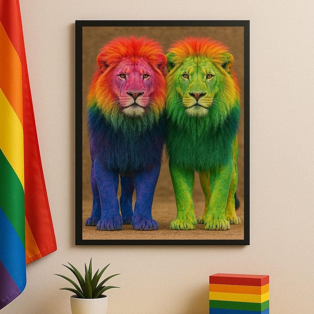 Quadro Lgbt Fotografia Casal De Leões Gay 24X18Cm