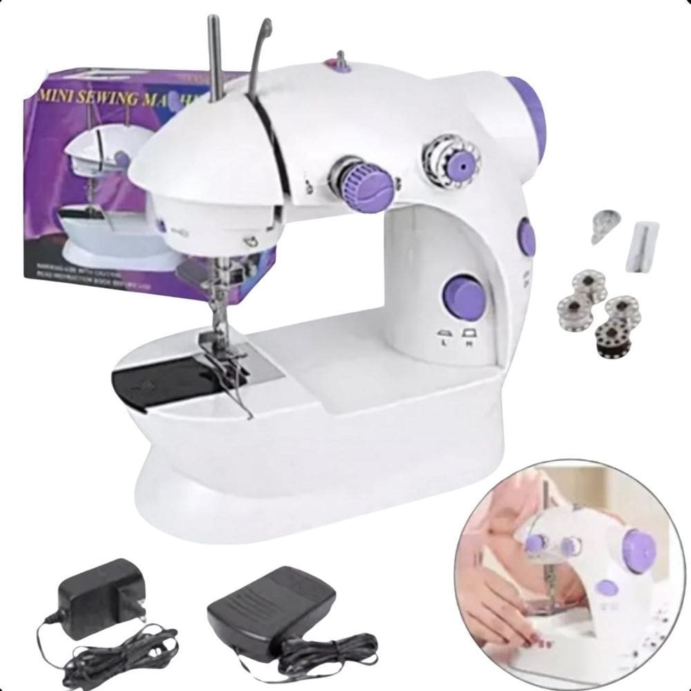 Mini Máquina Costura Reta Portátil - Bivolt - Com Pedal