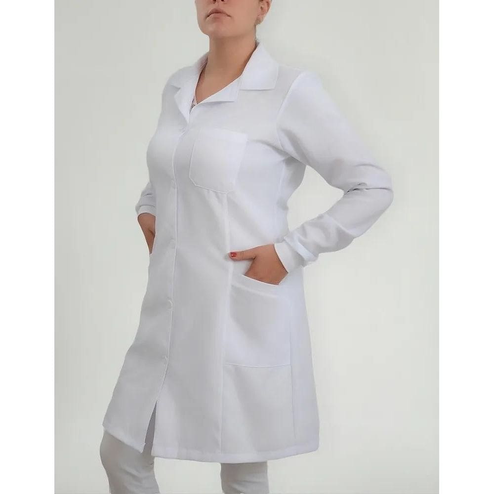 2X Jaleco Enfermagem Manga Longa Branco Com Punho