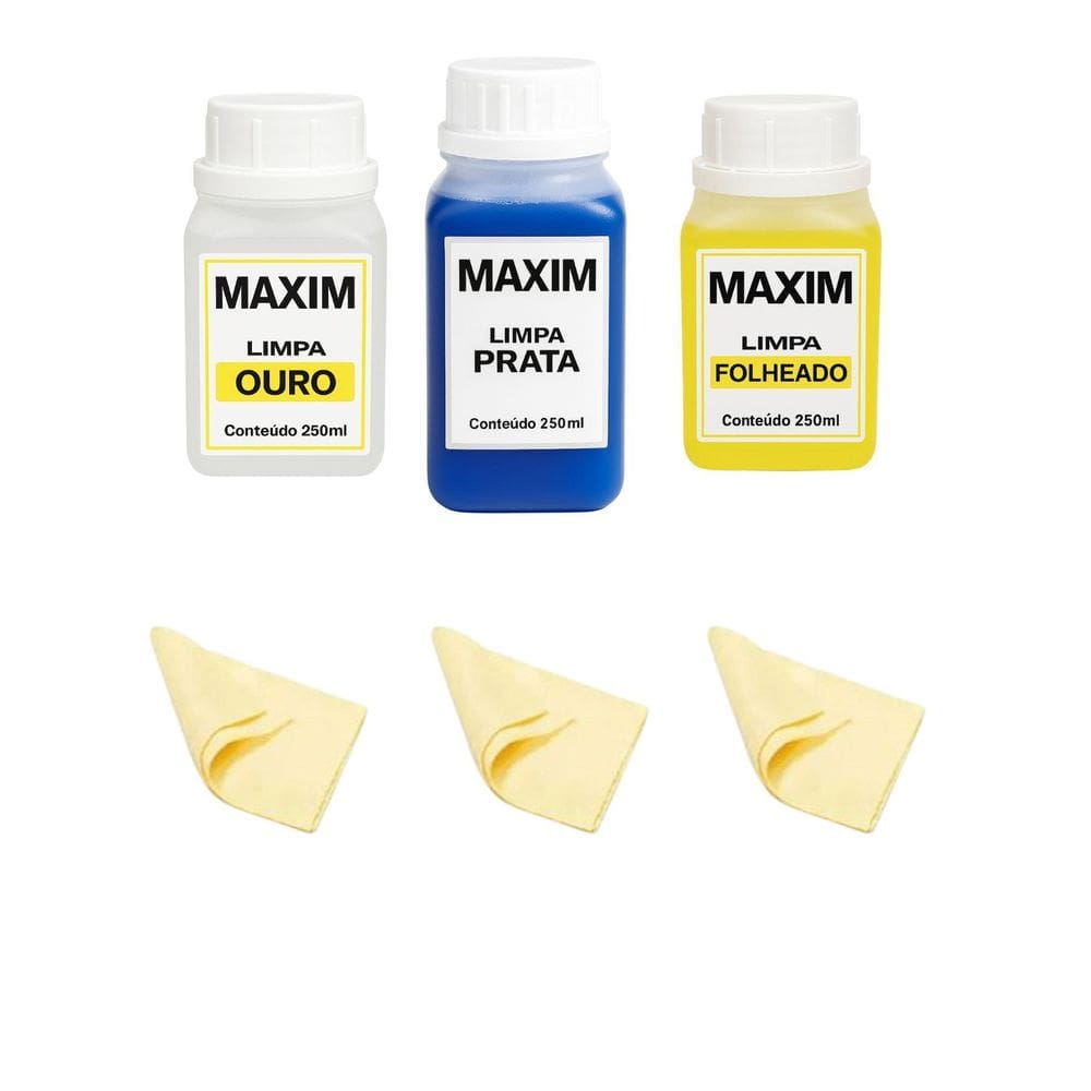 Kit 3 Maxim 250Ml Limpa Chapeados Prata 925 Jóias Ouro 18K +