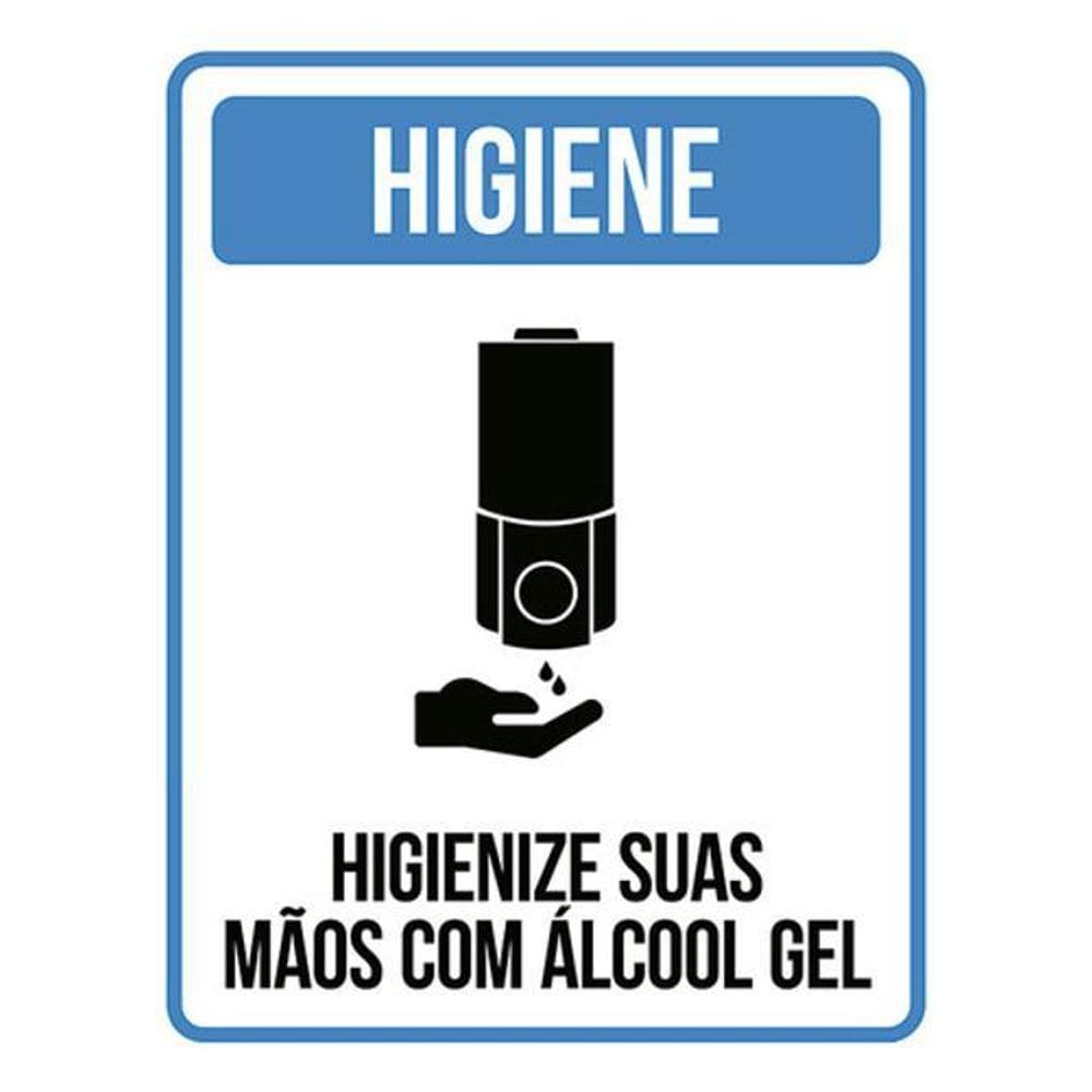 Kit 5 Placa Higienize Suas Mãos Com Alcool Em Gel Azul36X46