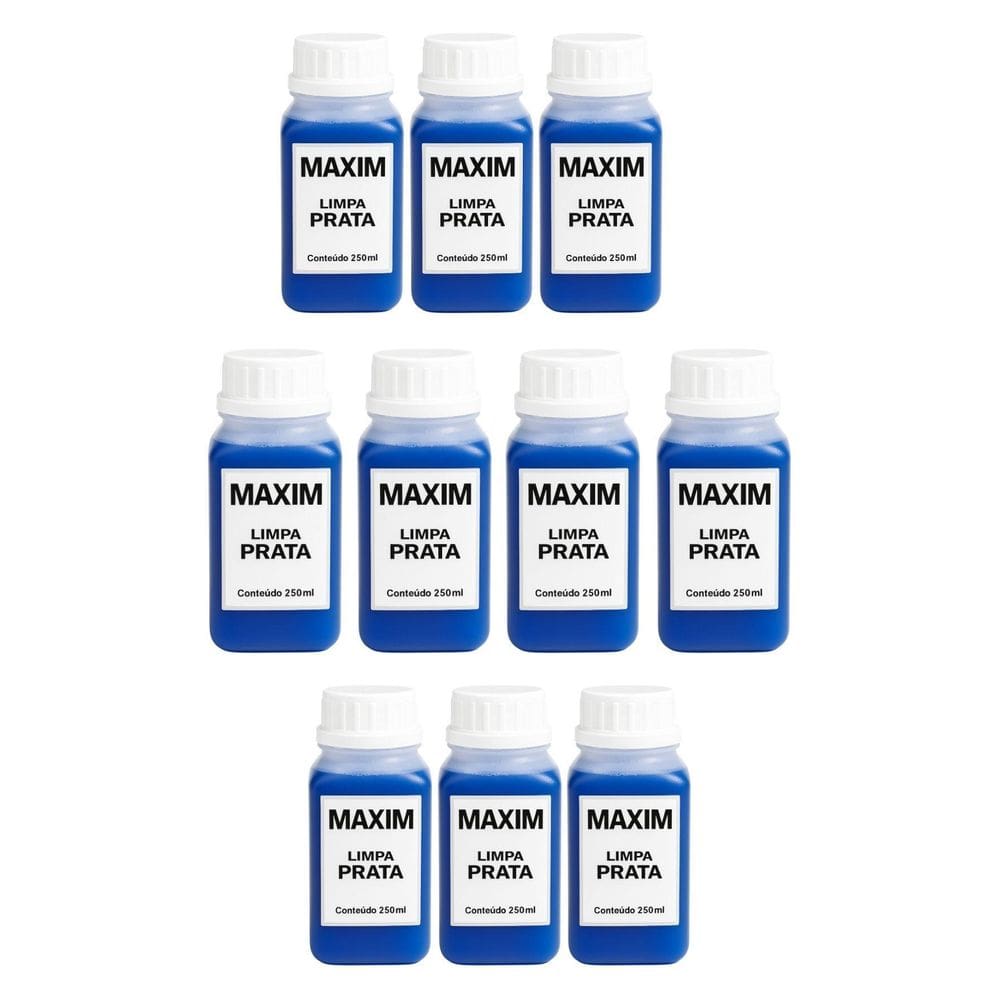 Kit 10Un Limpa Prata 925 Maxim 250Ml Azul Grande Liquido