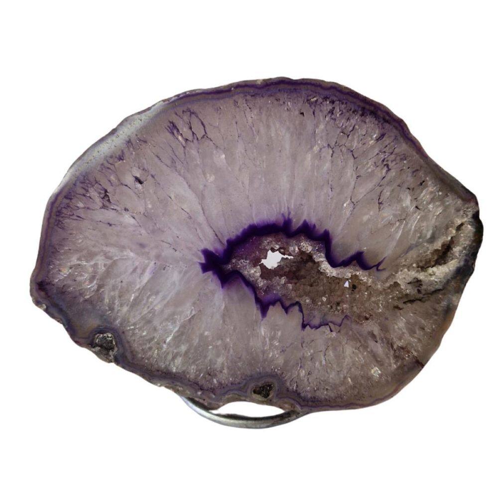 Geodo De Pedra Ágata Roxa Com Suporte Natural Decoração