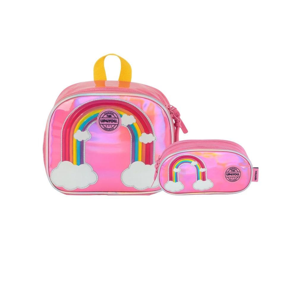 Kit Escolar Arco-Íris Lancheira Térmica + Estojo Triplo