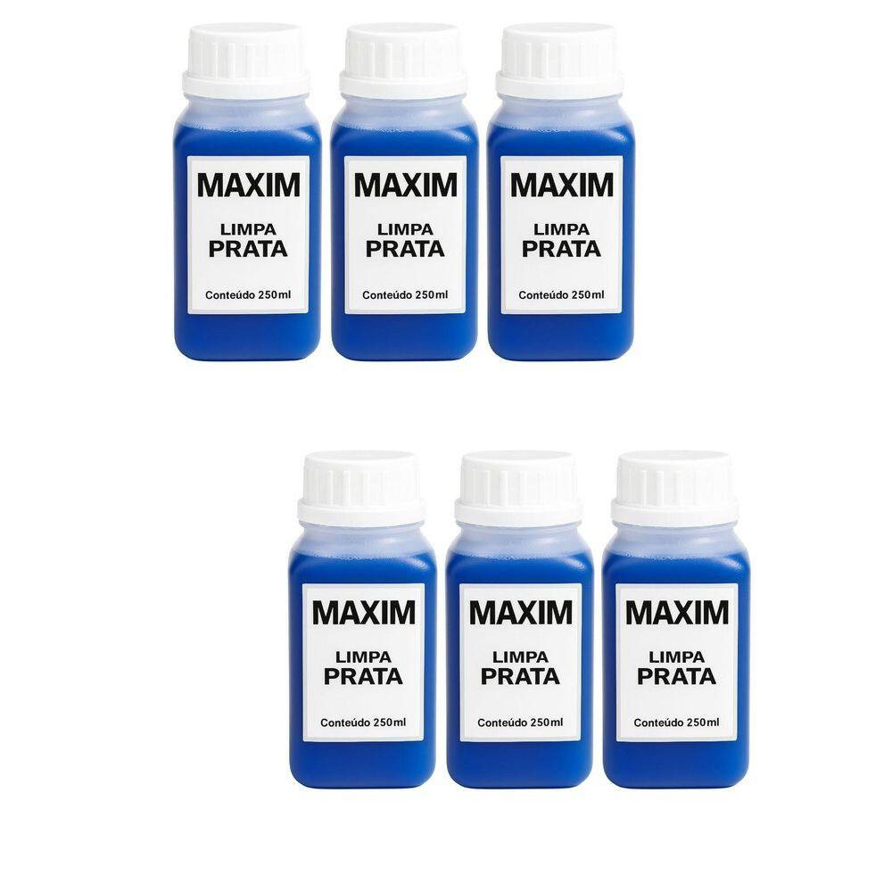 Kit 6Un Limpa Prata 925 Maxim 250Ml Azul Grande Liquido