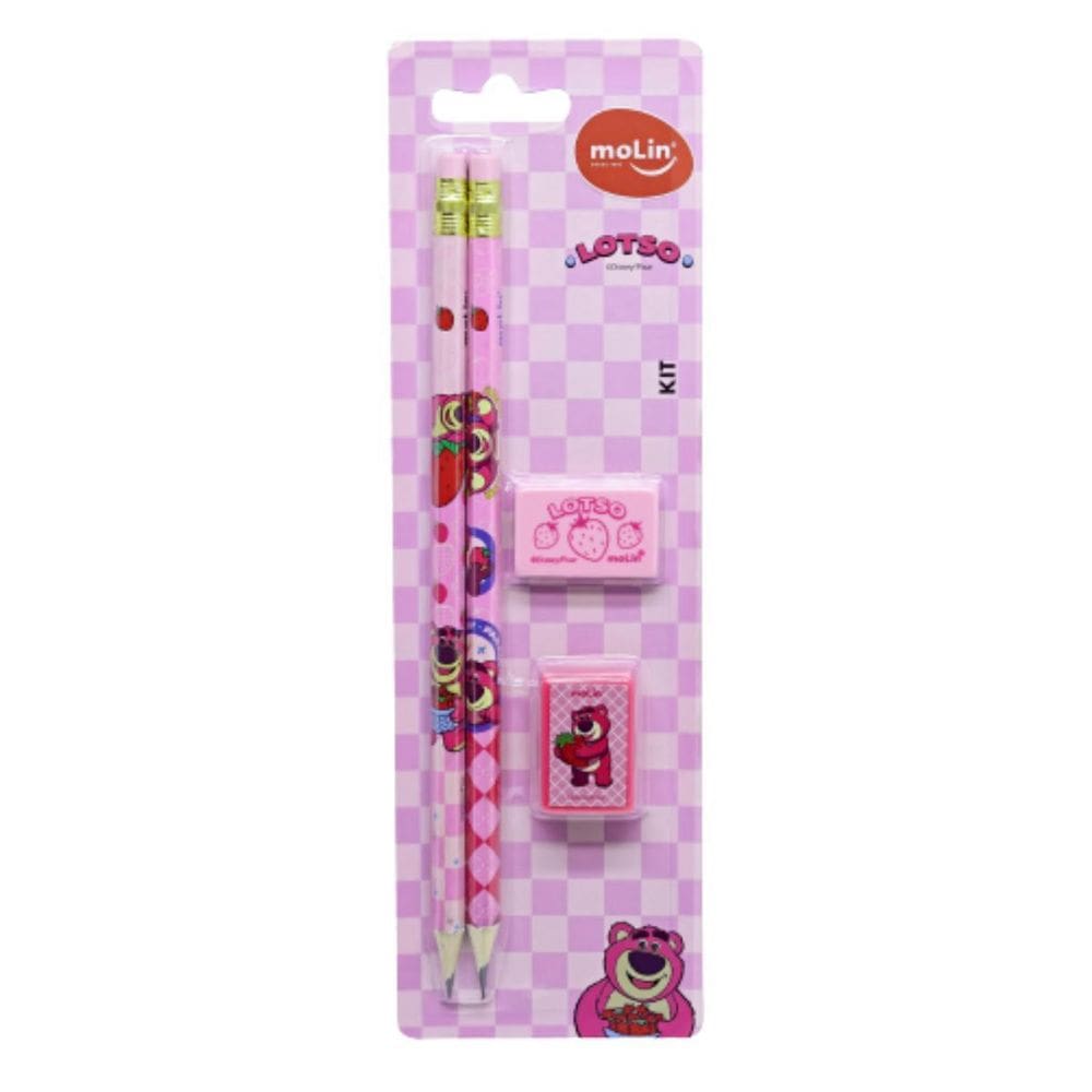 Kit Escolar Molin Pencil Lotso 2 Lápis, Borracha E Apontador