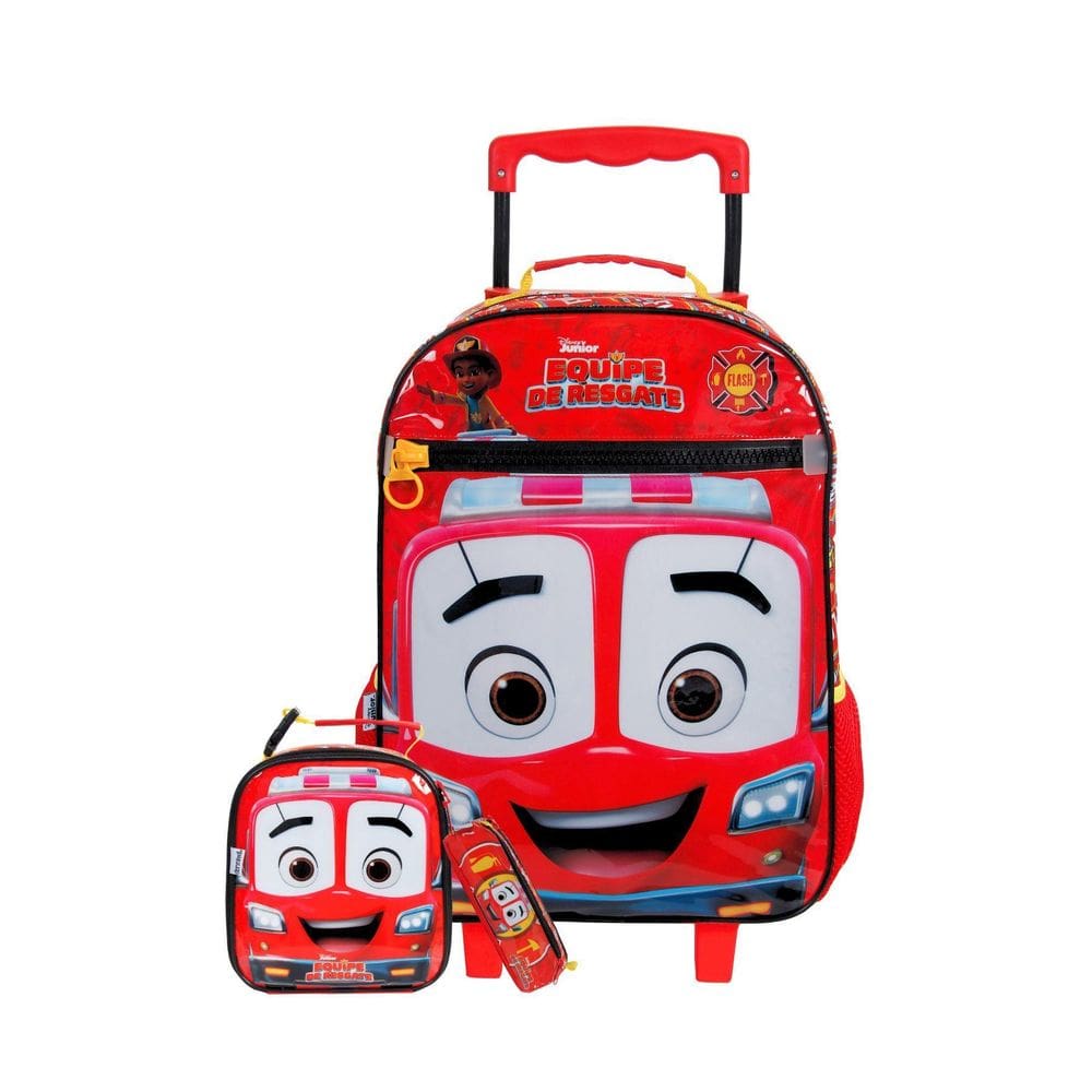 Kit Escolar Equipe Resgate Mochila Roda + Lancheira + Estojo
