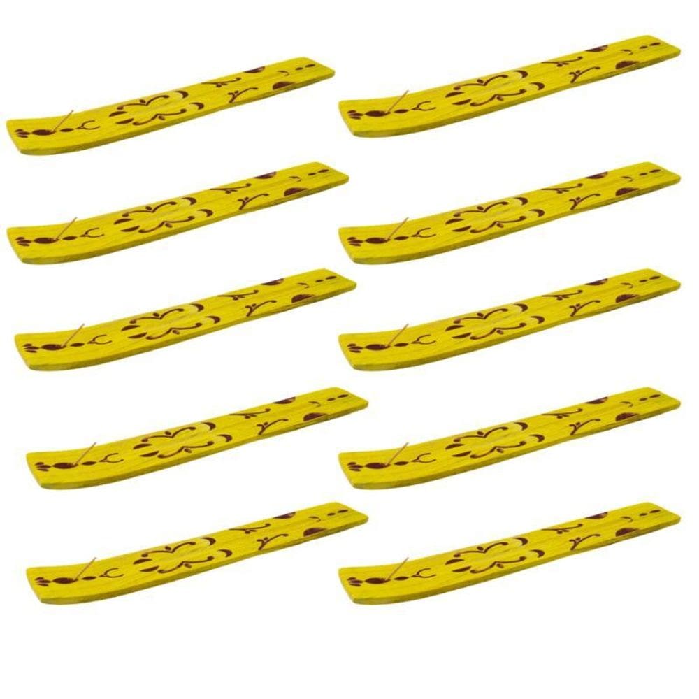 Kit Com 10 Incensário Régua Indiano Madeira Pintado 26 Cm