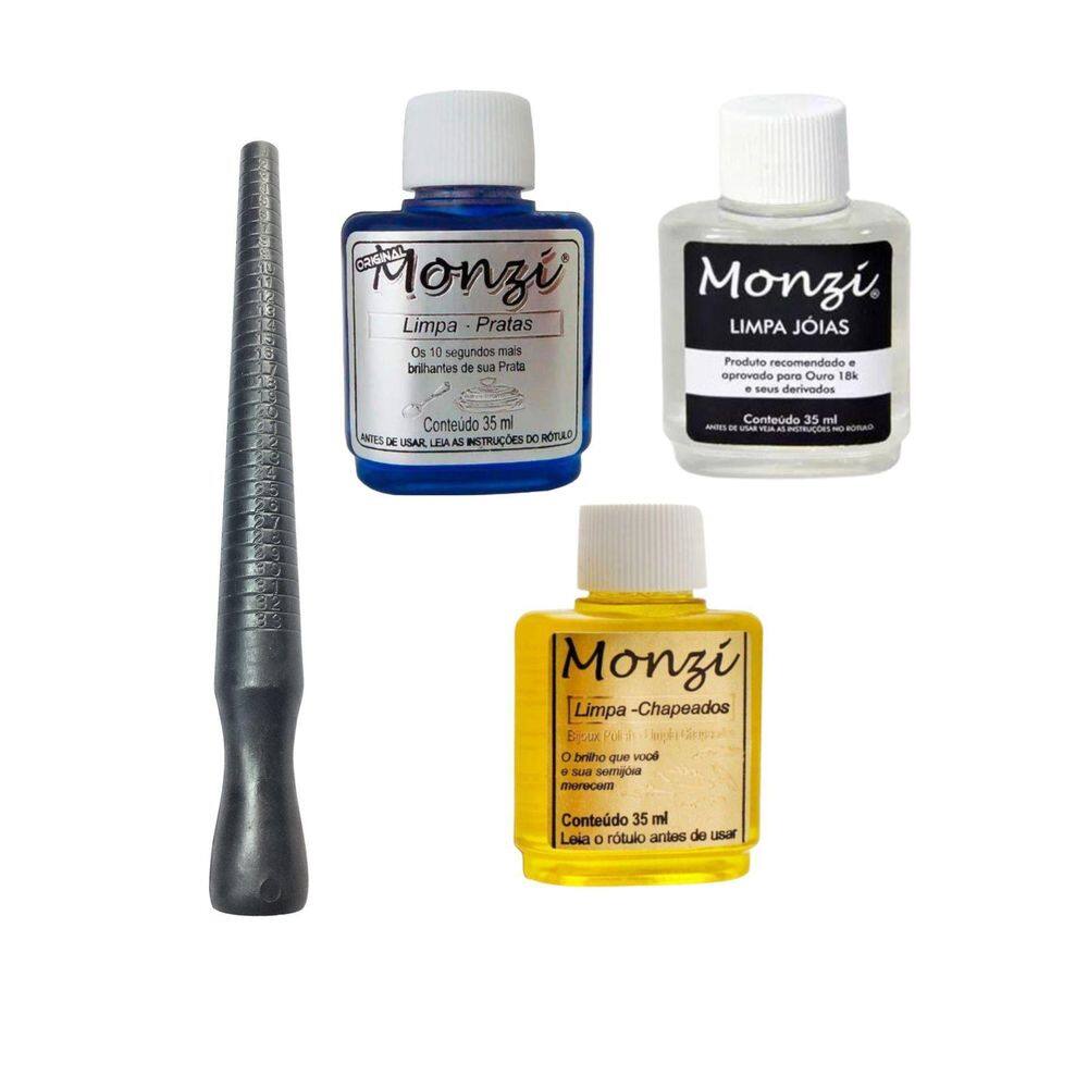 Kit 3 Monzi 35Ml Limpa Chapeados Prata Ouro + 1 Aneleira