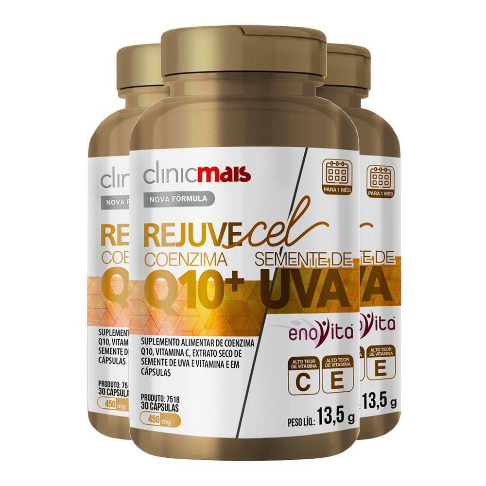 Kit 3 Rejuvecel Coenzima Q10 Clinicmais 30 Cápsulas