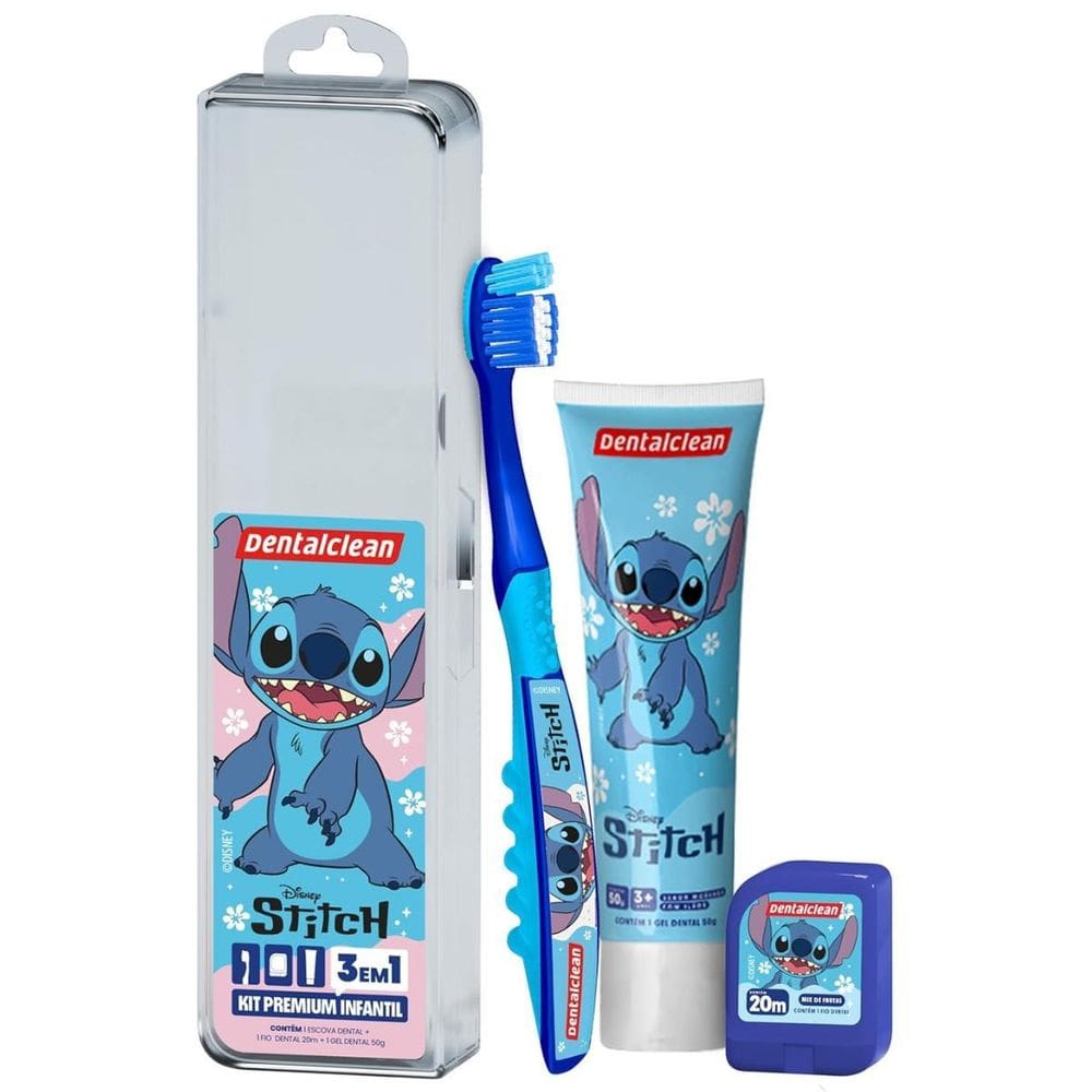 Kit Premium Dentalclean Stitch Adulto Azul Com Necessaire