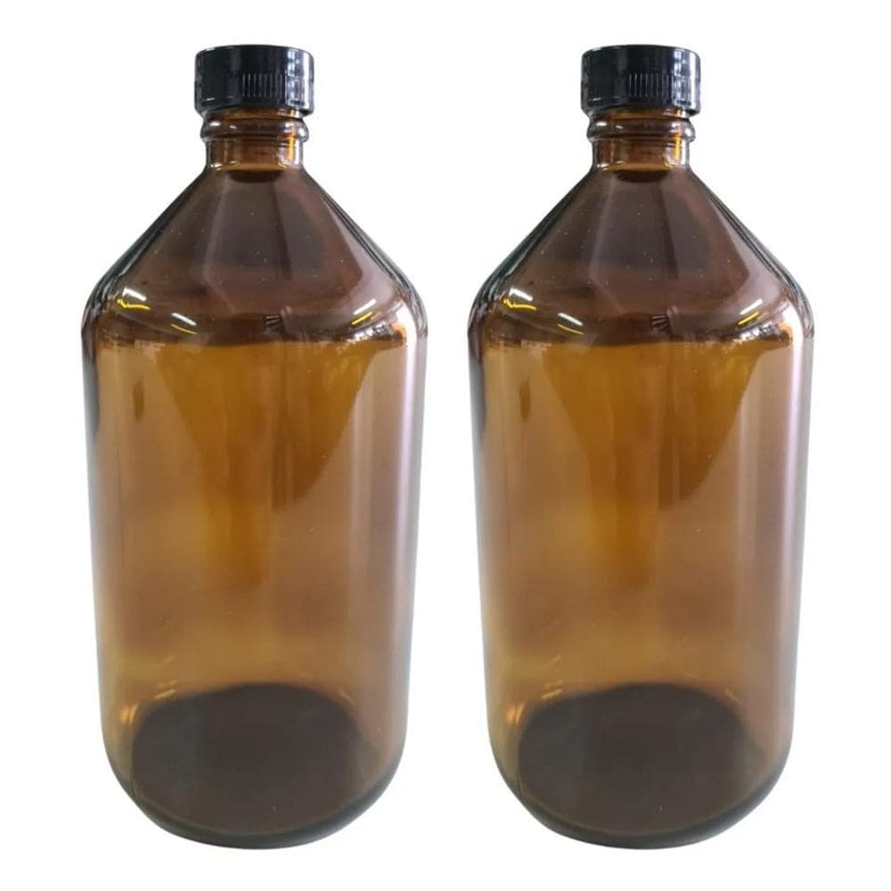 20 Frascos Âmbar Marrom De Vidro 1000 Ml Com Tampa E Batoque