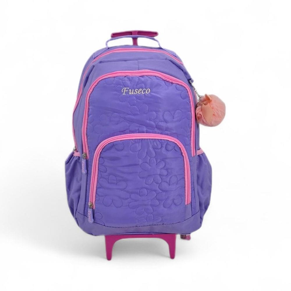 Mochila Colorida Grande Feminina Juvenil Rodinha Lilas
