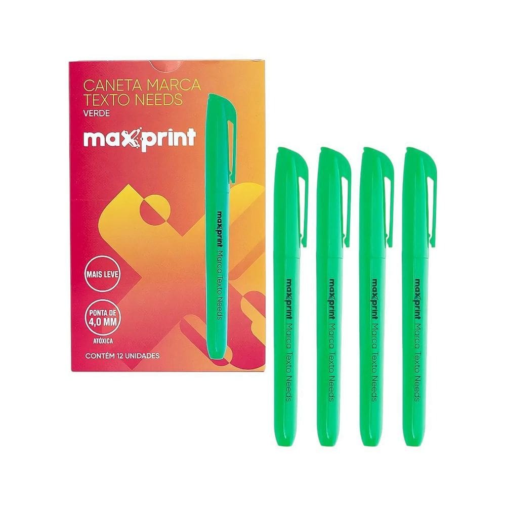 Caixa 12 Canetas Marca Texto Needs Maxprint Escolar Verde