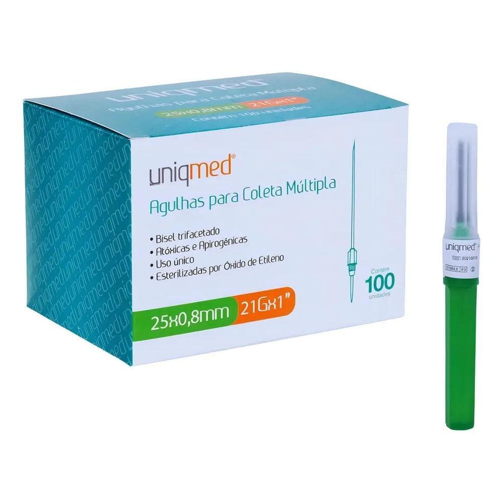 2X Agulha Multipla Coleta Sangue A Vacuo 25X8 21G Uniqmed Ve