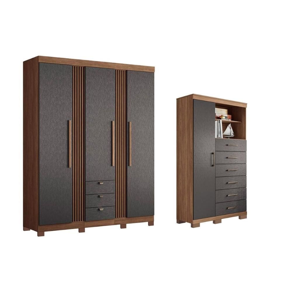 Guarda Roupa 2 Peças (1GuardaRoupa+1Cômoda) QC258 Jatobá/Grafite - Santos Andirá