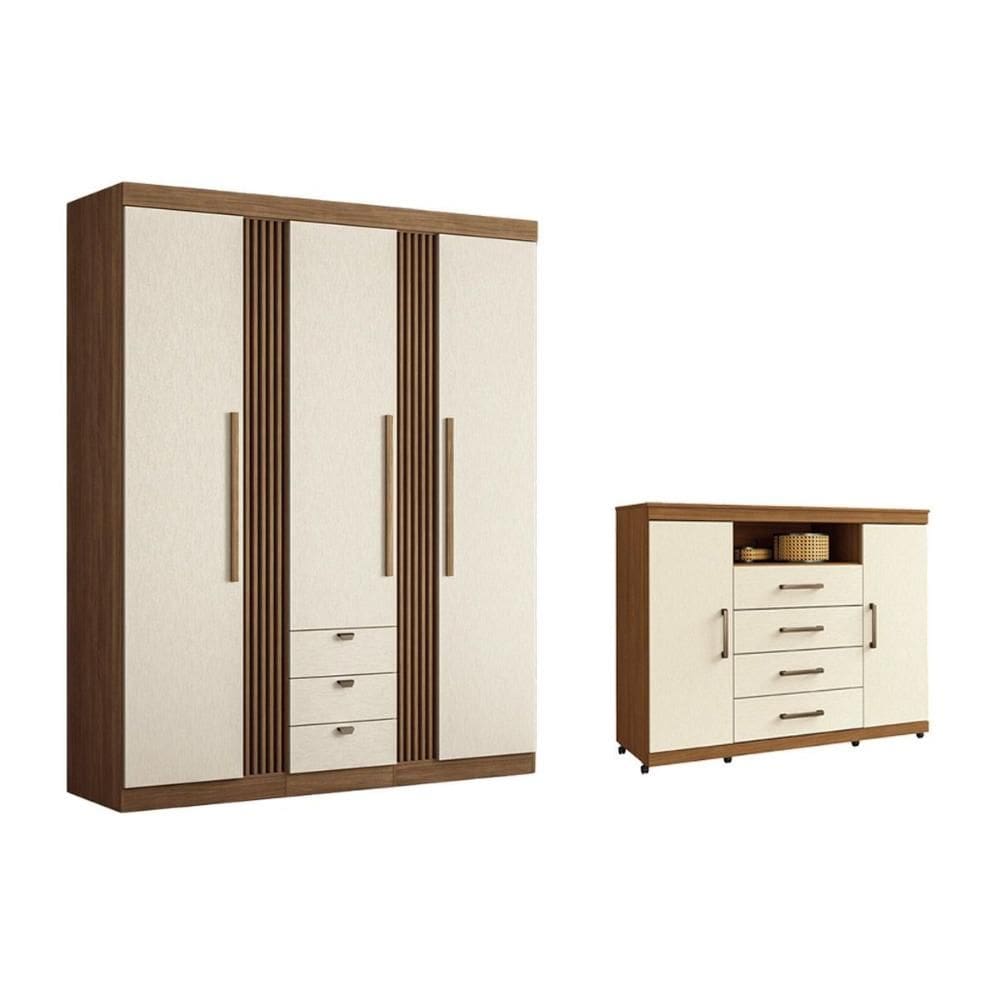 Guarda Roupa 2 Peças (1GuardaRoupa+1Cômoda) QC260 Jatoba/Areia - Santos Andirá