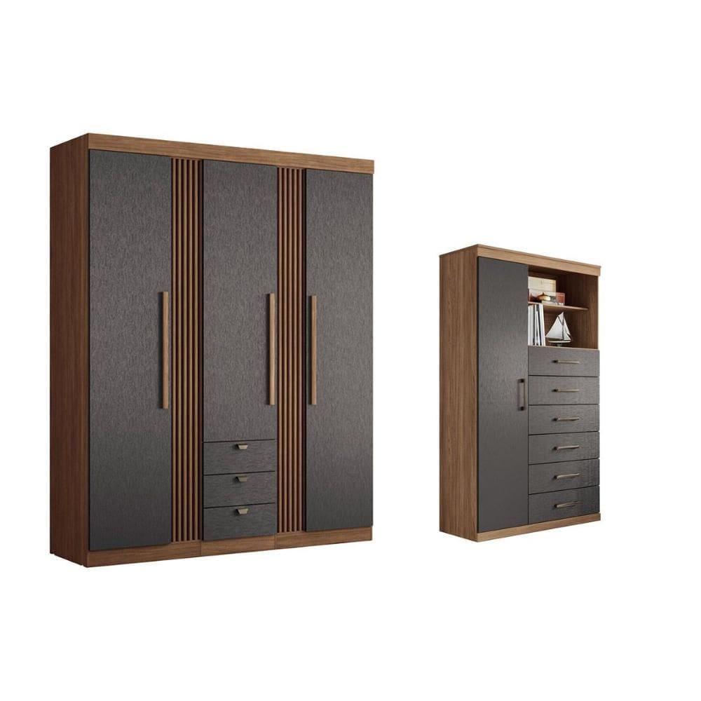 Guarda Roupa 2 Peças (1GuardaRoupa+1Cômoda) QC263 Jatobá/Grafite - Santos Andirá