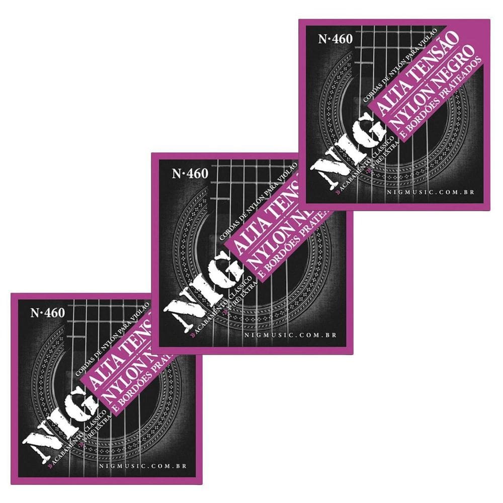 Kit 3 Encordoamento Violão Nylon Nig Tensão Alta N460