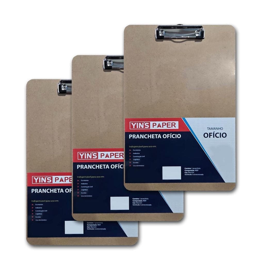 Kit 3 Pranchetas De Madeira Ofício Mdf Predendor Metal 35X24