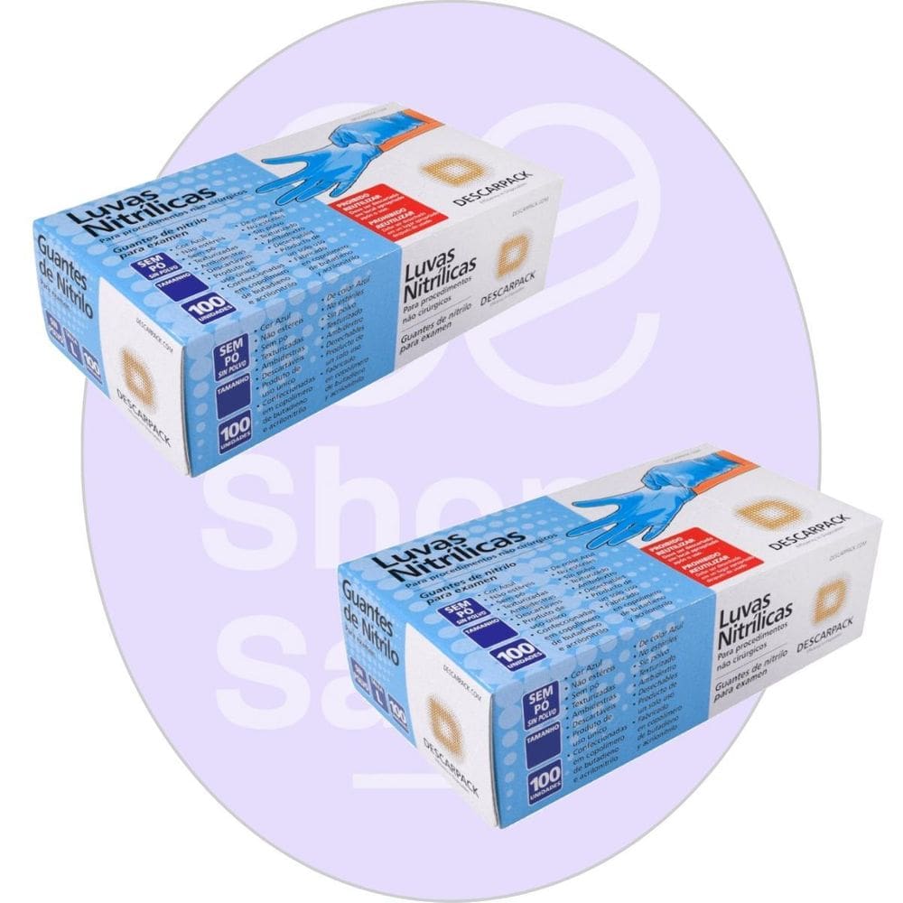 Kit 02 Luva Descartável Nitrílica Sem Pó Azul G Descarpack