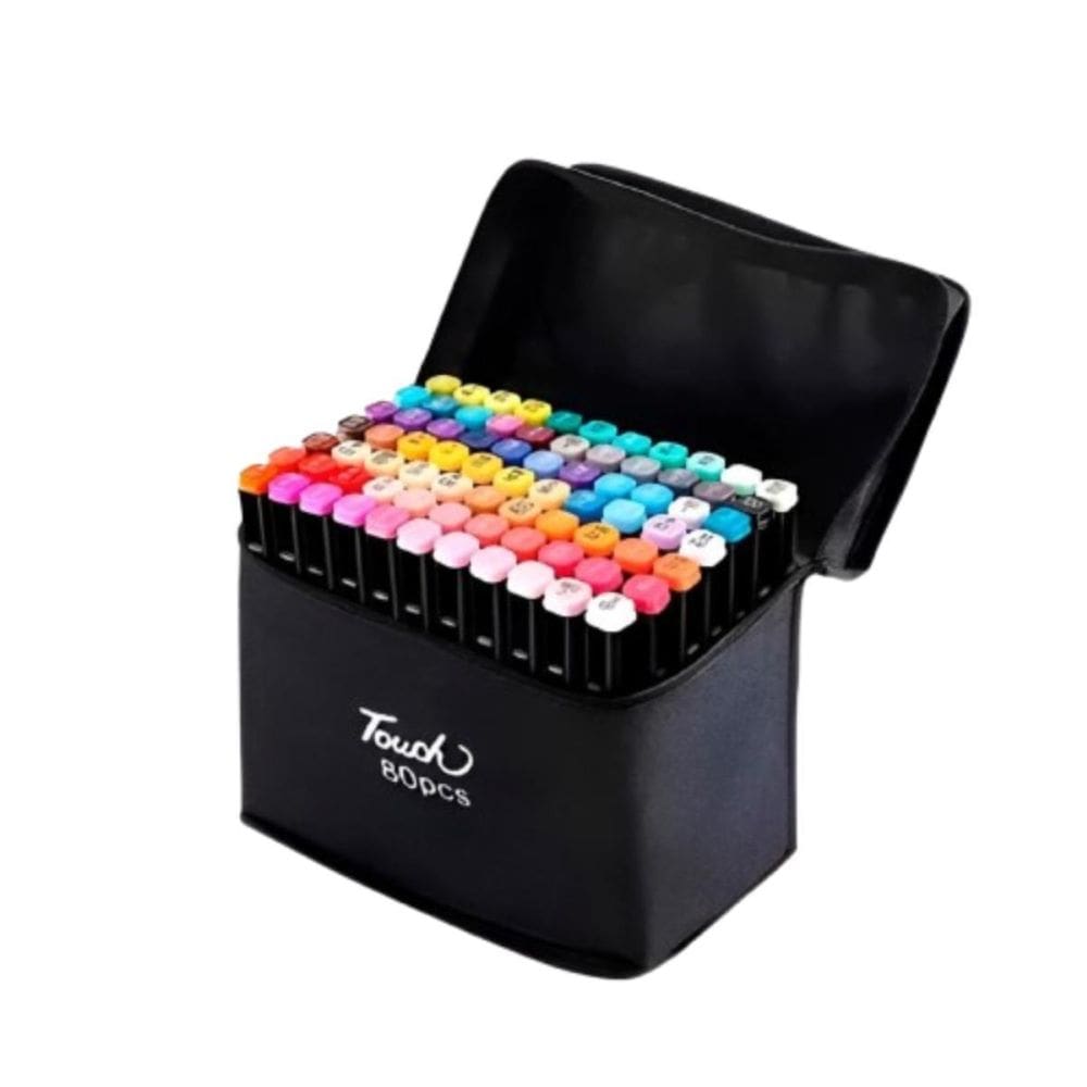 Kit Marcadores 80 Cores Ponta Dupla Com Estojo