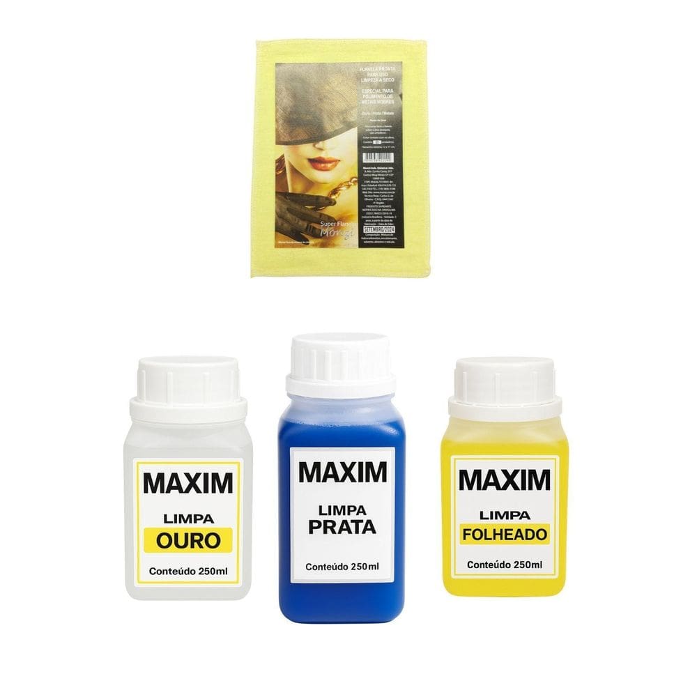 Kit 3 Maxim 250Ml Limpa Chapeados Prata 925 Jóias Ouro 18K +