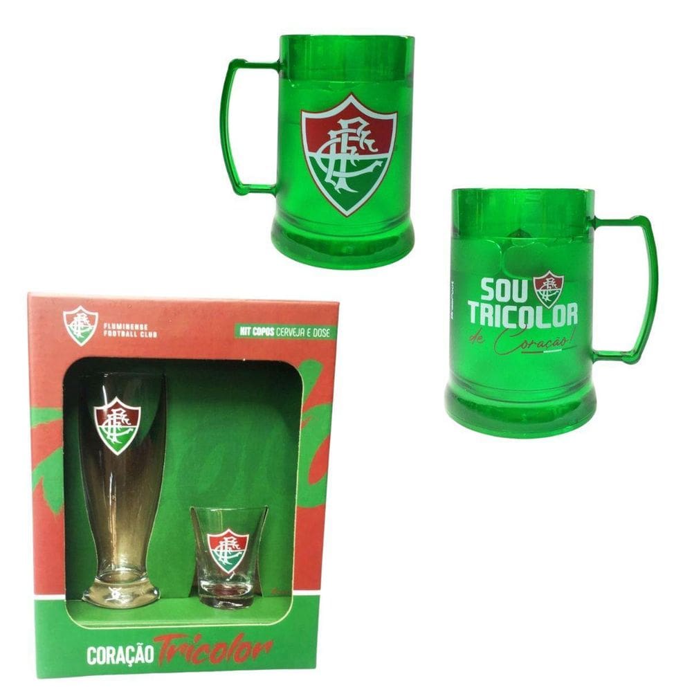 Kit Caneca Gel 300Ml+ 1 Copo Tulipa Dose Shot 60M Fluminense