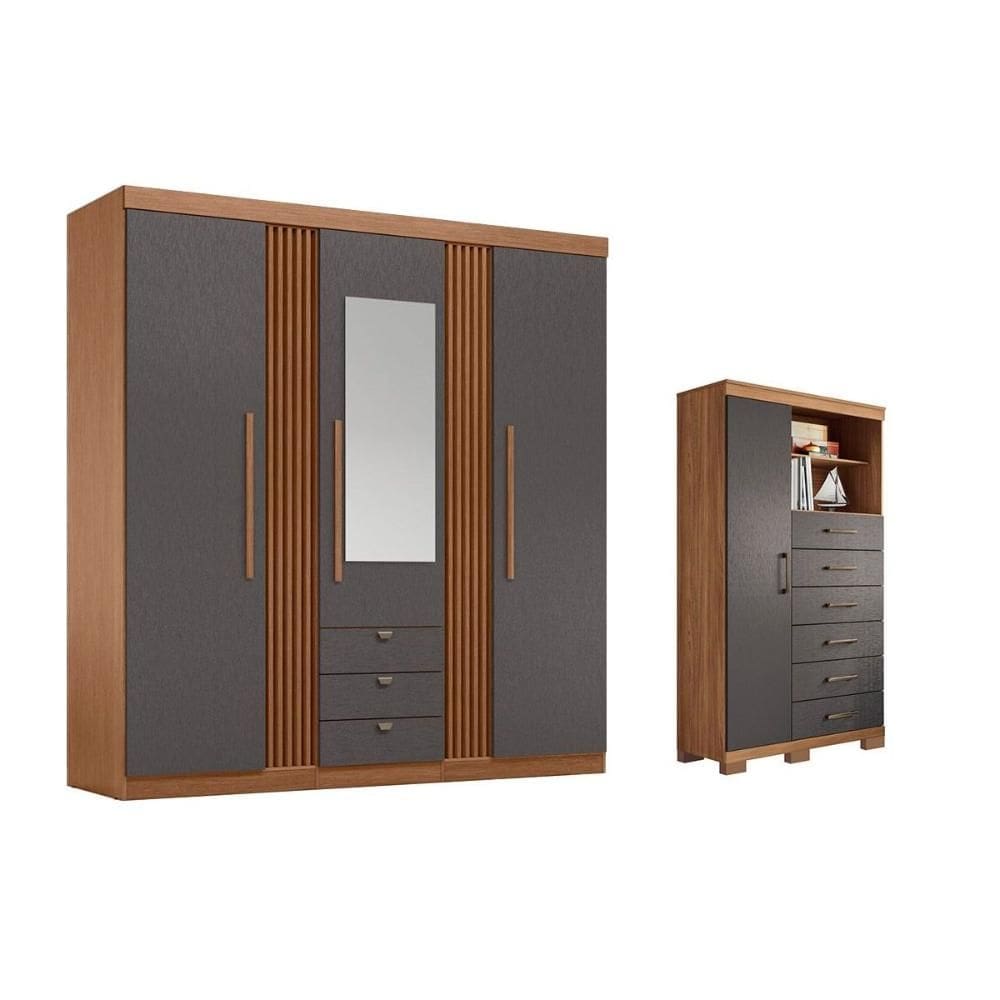 Guarda Roupa +1Cômoda QC245 Jatobá/Grafite - Santos Andirá
