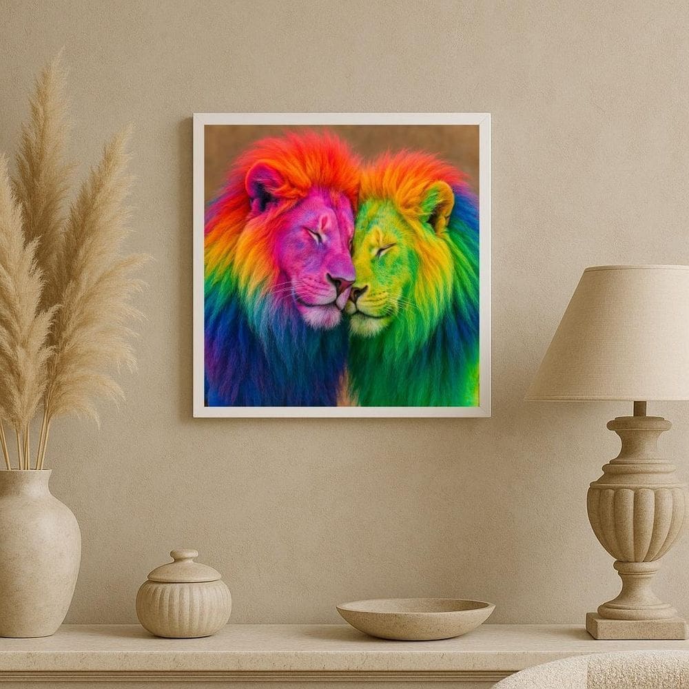 Quadro Fotografia Casal De Leões Gay - 33X33Cm